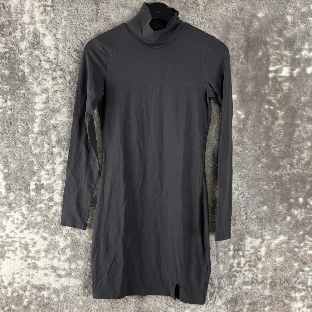 NEW H&M Size‎ S Minimalist Mock Neck Sheath Mini Dress Gray Long Sleeve Pullover